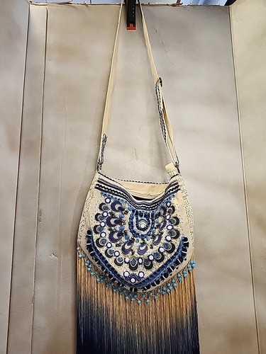 Labellum Bags Beaded Crossbody Boho by Hillary Scott | Color: Blue/Cream - Picture 10 of 17