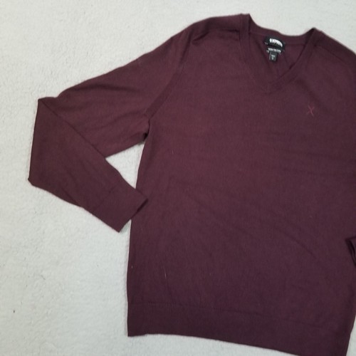 Express Sweater Mens Medium Purple Maroon Merino Wool Blend V Neck Jumper Casual - Picture 3 of 14