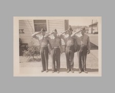 WW2 Photo U.S. GIs Saluting Outside Of Barracks Building