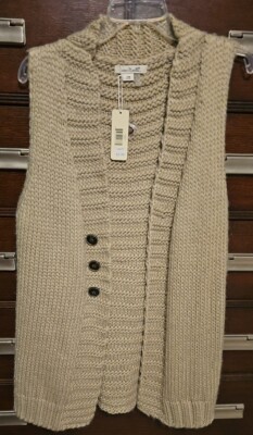 SIMPLY NOELLE LONG SWEATER VEST S/M 8-10 BIRCH CHUNKY COLLAR OPEN-NWT! $59.99