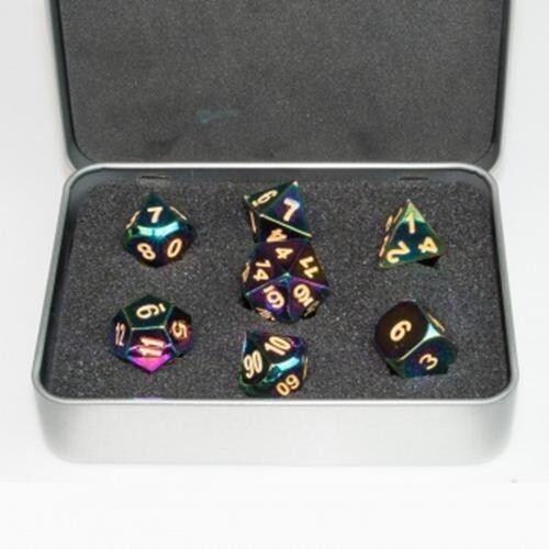 Blackfire Metal Dice Set 7 dadi in metallo Scorched Rainbow + sacchetto RPG - Foto 2 di 6