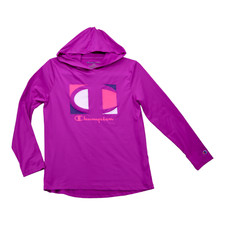 Champion Logo Hoodie Sweatshirt Size 14/16 Magenta Polyester