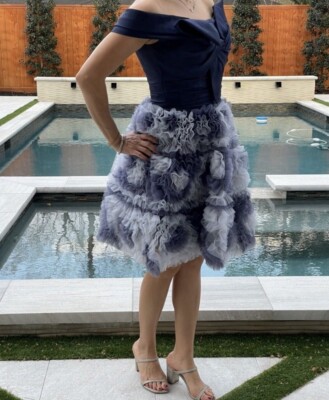 Marchesa Notte Navy Blue Off Shoulder Mikado Cocktail Dress Bow Ombre Size  XS | eBay