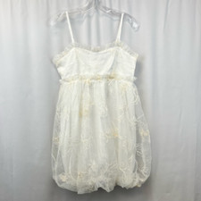 Shein Womens Dress Ivory Floral Bubble Hem Short Sleeveless Spaghetti Strap 6