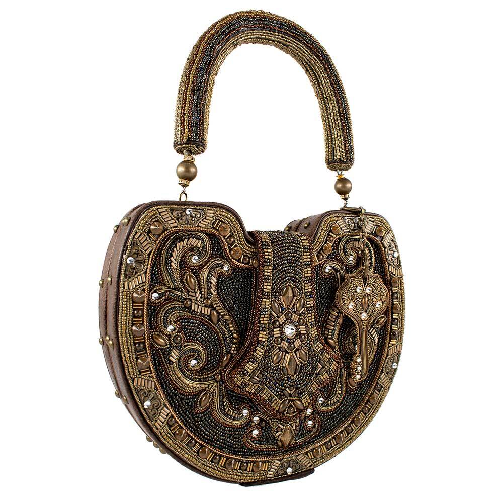 Mary Frances Lock it Up Beaded Handle Bag Leather Handbag Brown Gold Purse NEW Vintage Mary Frances Beaded Gold Bling Hand Decorated Purse  main image 3