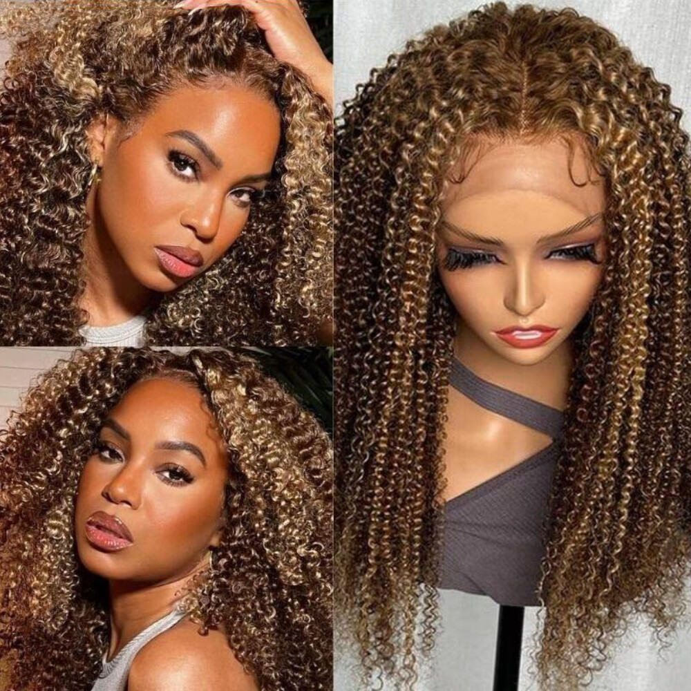 Indian Ombre Highlight Blonde Kinky Curly 13x4Lace Front  display picture 2