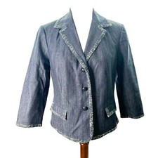 NWT Talbots Blue Chambry Trim Cotton Classic Grace Fit Blazer Sz 6 Jacket Denim