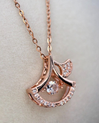 Fifth Ave Rose Gold Rhinestone Leaf Pendant Necklace