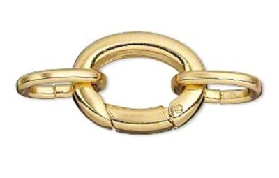 Clasp, 2 Large Gold Plated 20x16mm Self Closing Hinged Bail with Oval Jump Rings