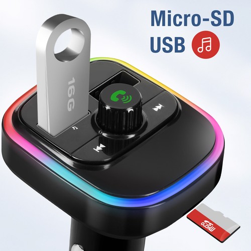 Transmetteur FM Bluetooth avec Chargeur Voiture USB QC 3.0 et USB-C 20W C4 Noir - Zdjęcie 3 z 6