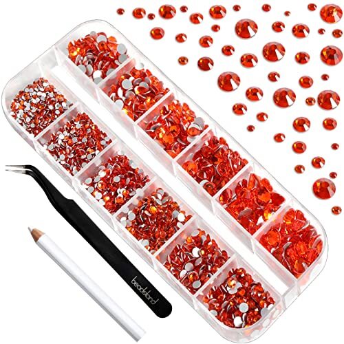 Rhinestones for Makeup,8 Sizes 2500pcs Flatback Rhinestones Eye Gems Orange - Bild 2 von 6