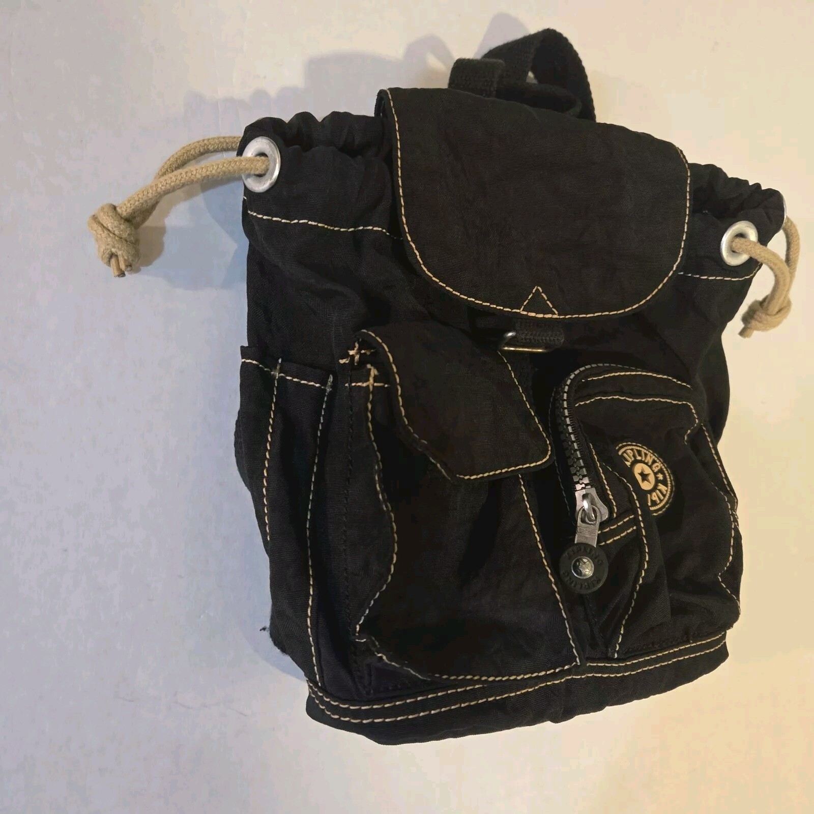 Kipling BlackNylon Mini Drawstring Backpack 2 Fro… - image 4