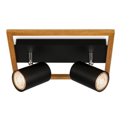 Spotlight, black, with wood, excl. 2xGU10/max. 9W