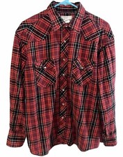 Vintage Wrangler Wrancher Pearl Snap Red Western Flannel Shirt Mens XL