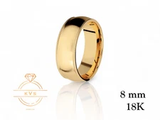 18K Yellow Gold Milgrain Edge 8mm Wedding Band Ring - Comfort Fit Matte Brushed