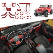 For Jeep Wrangler JK 11-17Red carbon fiber Full Set Interior  ABS Material 18PCS