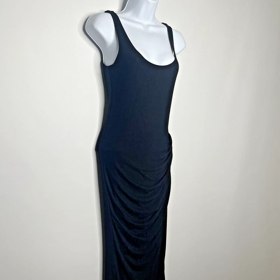 Vintage Y2K Marciano Black Draped Jersey Exposed Zipper Maxi Dress Size S - Image 3 of 4