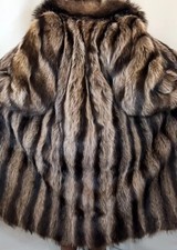 Real Fur Vintage Brown Mixed Luxury Long Oversized Coat Jacket L Fr304