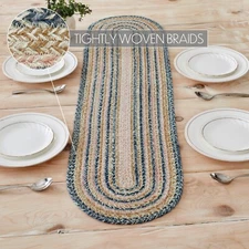 Kaila Jute RUNNER 12x48 Country Ruffle Navy Creme VHC Brands Navy Creme Rose
