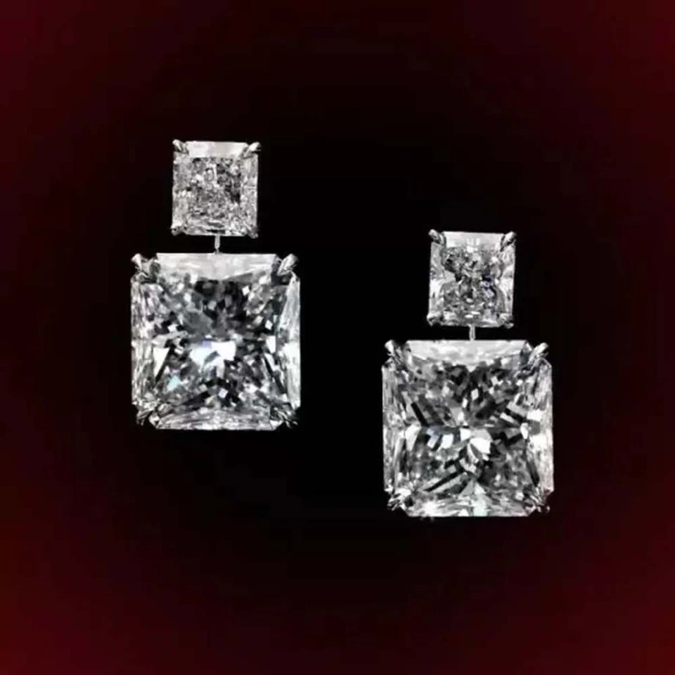 Princess Lab Created Diamond 14K White Gold Plated Wedding Gifts Stud Earring - Image 2 of 4