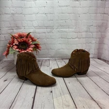 minnetonka brown leather fringe booties sz 7 western boho ankle boots