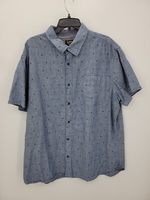 Lee Shirt Mens XXL 2XL Blue Sailboat Fish Print Vintage Short Sleeve Y2K Casual