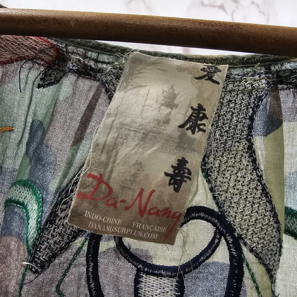 Camiseta Da Nang Top Mujer XS Verde Camuflada Túnica Bordada Longline Militar Ejército Foto 3 de 4