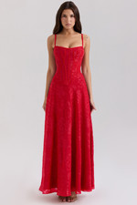 NEW, House of CB Lurex Chiffon Maxi Dress in Red Sz L #MD2178