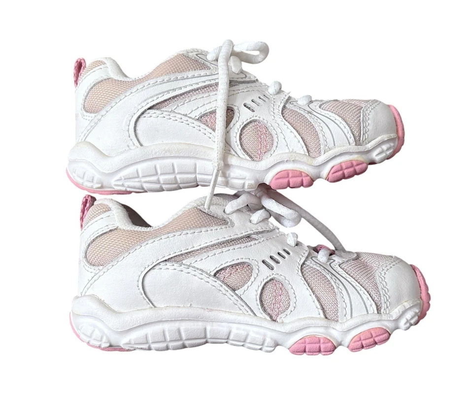 Zapatillas deportivas STRIDE RITE para niñas pequeñas talla 6,5 W parte superior baja rosa blanco zapatos Foto 2 de 4
