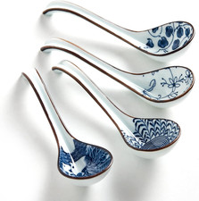 Ceramic Asian Soup Spoons, Easy to Hold, Long Handle Perfect Depth Spoon Set for