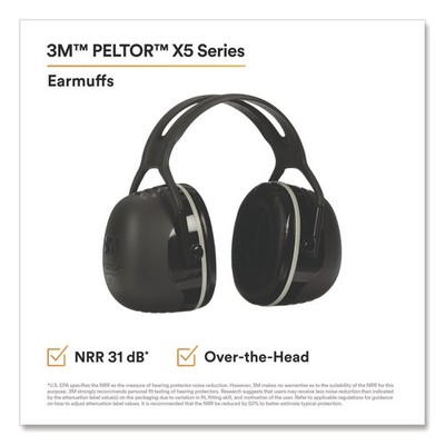 PELTOR X Series Earmuffs, Model X5A, 31 dB NRR, Black