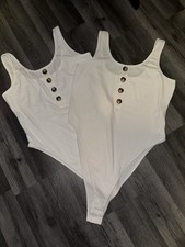 Ladies Bodysuits x 2 Cream with Button Detail Size L 12-14