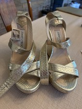 Jimmy Choo Gold Faux Snakeskin Wedge Heels Size 6/36