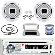 Pyle PLCDBT65 1-DIN Marine CD Receiver W/White Cover, 2x 6.5" Component Speakers