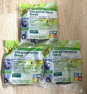 Lot of 3 Duck Brand Self Adhesive Foam Weatherstrip Seal for Medium Gaps 6 Rolls