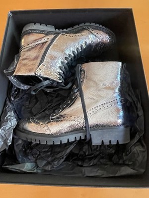 Alexander McQueen Bess Derby Boots (Rare ) Laminated Calf  Leather, New