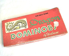 VTG Double Nine Dragon Dominoes Set By Halsam 55 Pieces Black White 920