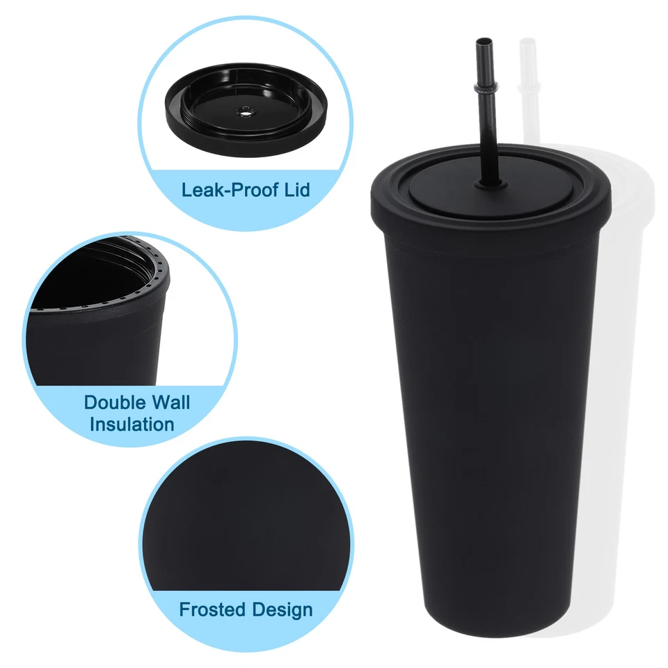 Pajita con tapa de vaso acrílico 24 oz vasos mate aislados para fiestas negro Foto 3 de 4