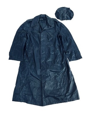 Vintage US Air Force Jacket Mens 36R Blue Raincoat Nylon Trench Coat & Cap 70s