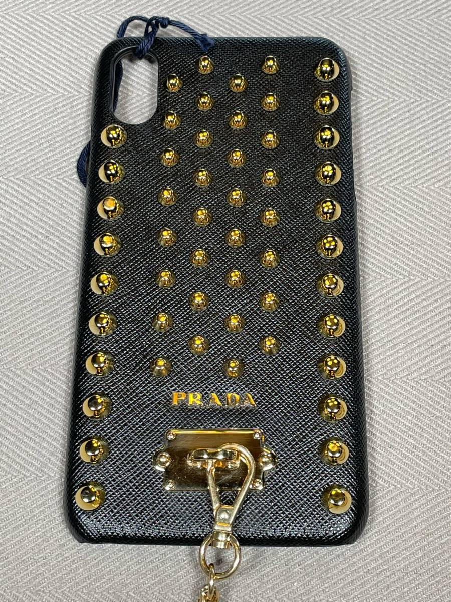 PRADA iPhone x ケース PRADA iPhone XS Max iPhone case Prada Saffiano black studs chain