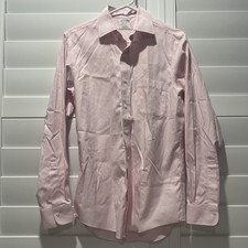Brooks Brothers Milano Mens Size 14.5 Pink Stripe Long Sleeve 100 Supima Cotton