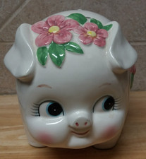 Vintage Lefton China Hand Painted  1986 Piggy Bank Floral Super Cute