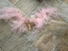1st Birthday Pink Tulle Gold Glitter Highchair Banner VGUC Unbranded