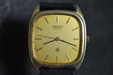Working SEIKO Square SGP Gold Dial 9920-5000 Quartz Watch Leather Belt