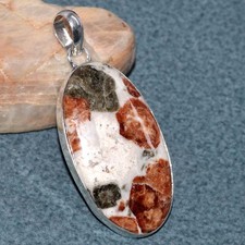 925 Silver Plated Natural Garnet In Limestone Pendant 2.1