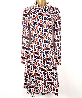 Vintage St Michael Mod Geometric Kleid UK14 Rot Blau A Linie 60er Retro Twiggy Sty