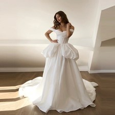 Satin Wedding Dress Off Shoulder Sleeveless Bride Dresses Long Bridal Gowns