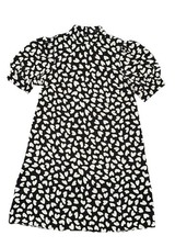 Ann Taylor Short Sleeve Mock Neck Black White Hearts Dress Size XS
