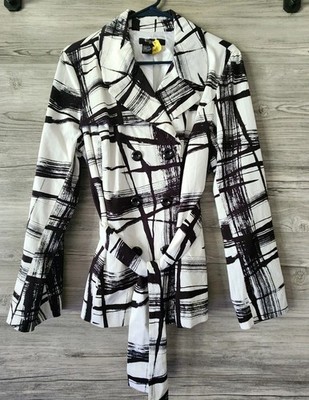 Sandro Sportswear Womens Abstract Button Front Belted Jacket Size Large  EUC
