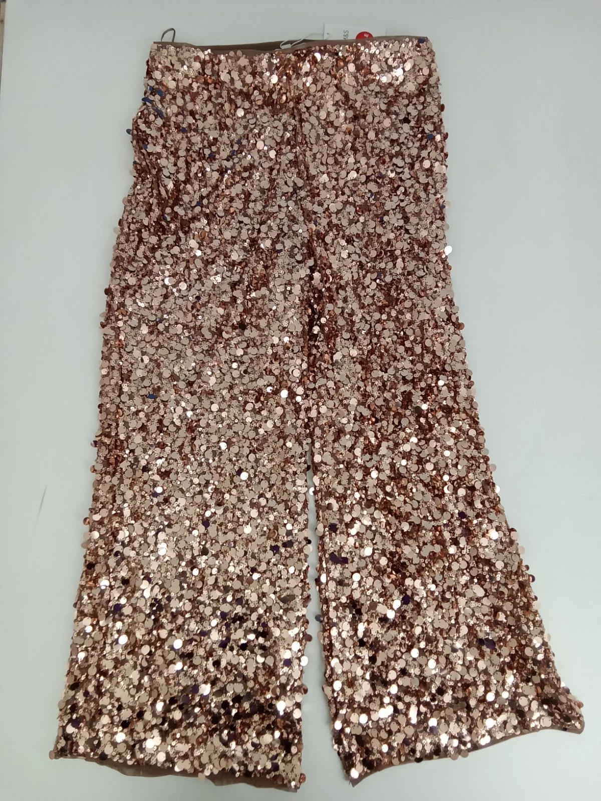 M&S Women's Wide-Leg Trousers Blush Sequins Elasticated Waist Pullover New